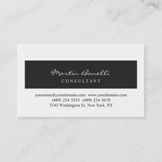 Black & White Modernist Professional Business Card (Front)