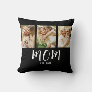 Black White Mom Established Script 3 Photo Elegant Cushion