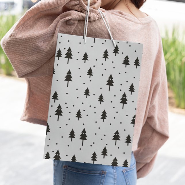Black White Monochrome Christmas Trees Minimal  Large Gift Bag (Creator Uploaded)