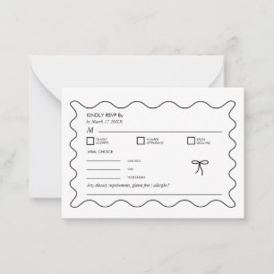 Black & White Monochrome Wavy Curve QR Code RSVP Card