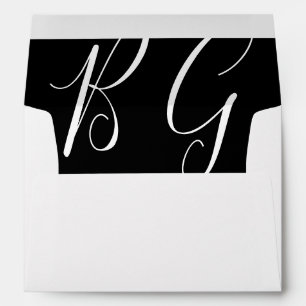 Black & White Monogram 5x7 Wedding Invitation Envelope