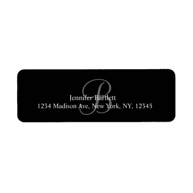 Black White Monogram Address Labels for Weddings (Front)