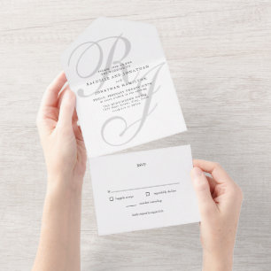 Black White Monogram All In One Wedding Invitation