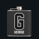 Black White Monogram | Bold Modern Sporty Hip Flask<br><div class="desc">Bold and stylish,  this custom monogram flask makes the perfect gift for him. Fully customisable—personalise initials,  colours,  and background for a sleek and unique design. Great for celebrations,  groomsmen gifts,  or everyday use. Personalise his flask today!</div>