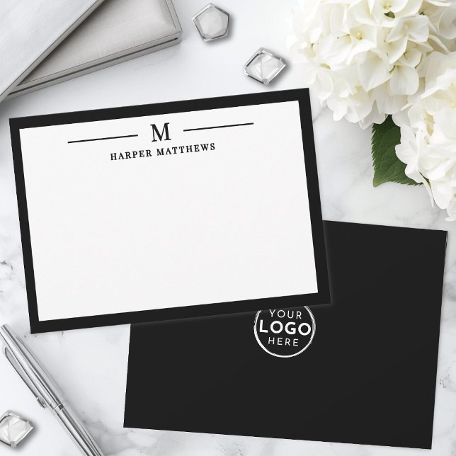 Black White Monogram Business Card (Black White Monogram Business Note Card )