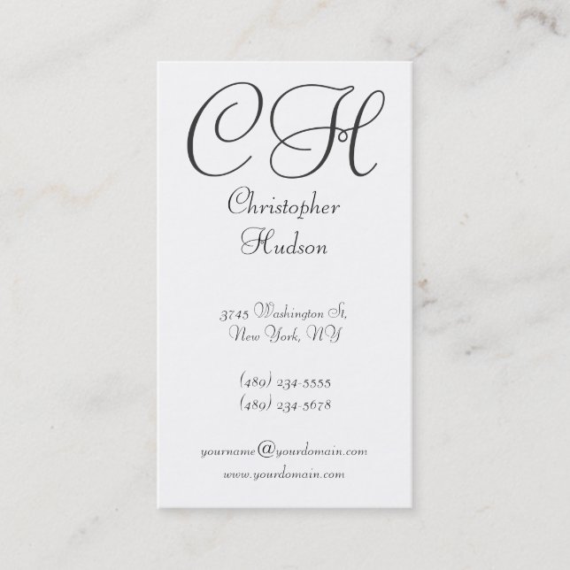 Black & White Monogram Calligraphy Business Card (Front)