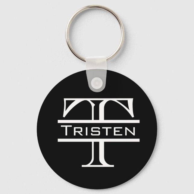 Black White Monogram Classic Name Key Ring (Front)