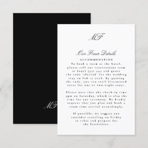 Black White Monogram Classic Wedding Details Info Enclosure Card