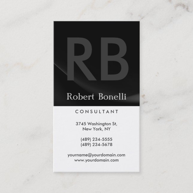 Black White Monogram Consultant Business Card (Front)
