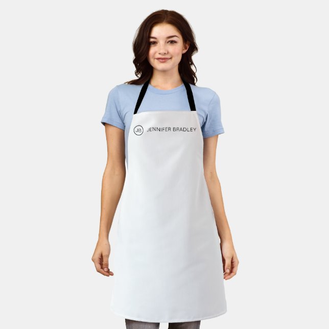 Black White Monogram Custom Name Gift Apron (Worn)