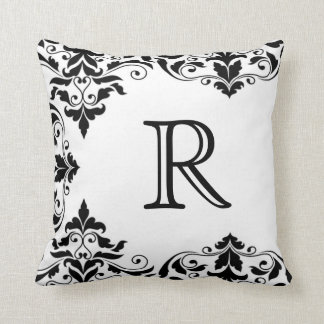 Black & White Monogram Damask Pillow