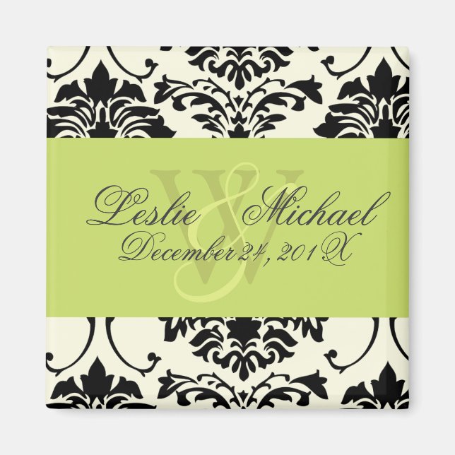 Black + White Monogram Damask Wedding, Magnets (Front)