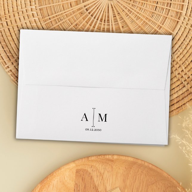 Black White Monogram Date Simple Minimal Wedding Envelope (Creator Uploaded)