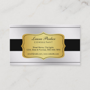 Black White Monogram Elegant Steel Gold Vintage Business Card