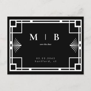 Black White Monogram Frame Wedding Save the Date Announcement Postcard