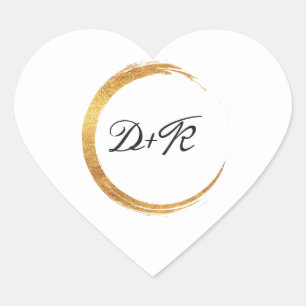 Black White Monogram Gold Name Initials Minimalism Heart Sticker