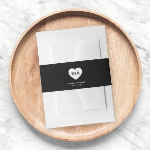 Black & White Monogram Heart Wedding Invitation Belly Band