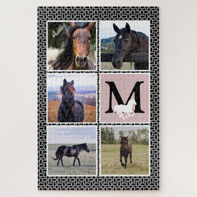 Black White Monogram Horse Photo  Jigsaw Puzzle (Vertical)