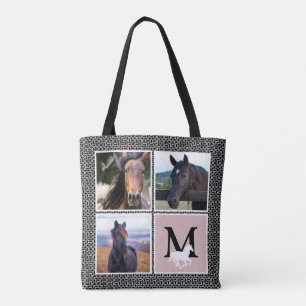 Black White Monogram Horse Photo Tote Bag