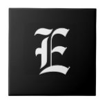 Black & White Monogram Initial E, Tile<br><div class="desc">Black & White Monogram Initial E, Old English font.</div>