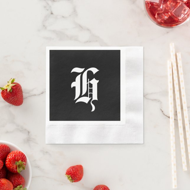 Black & White Monogram Initial H, Napkin (Insitu)