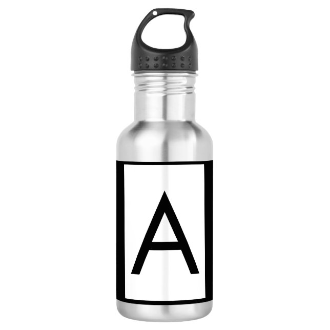 Black White Monogram Initial Letter Modern Plain 710 Ml Water Bottle (Front)