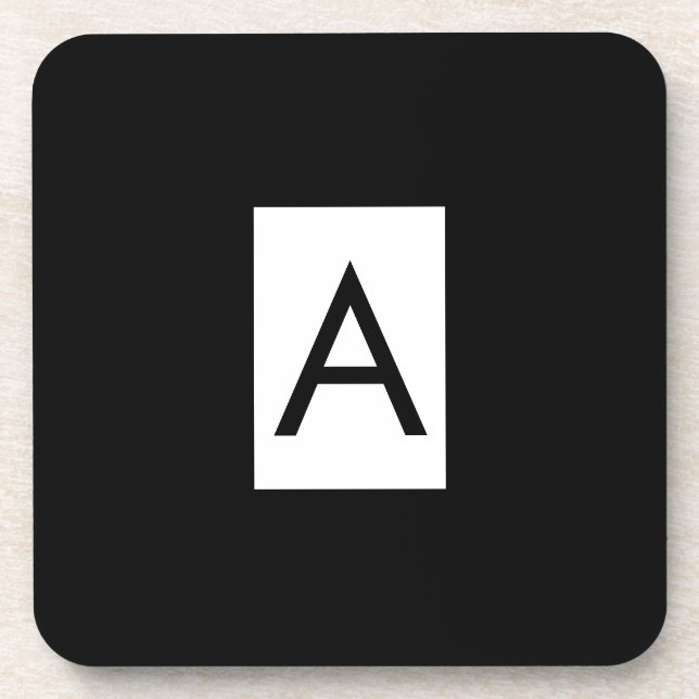 Black White Monogram Initial Letter Modern Plain Coaster (Front)