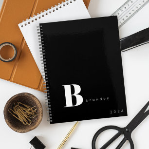 Black white monogram initial name business 2025 planner