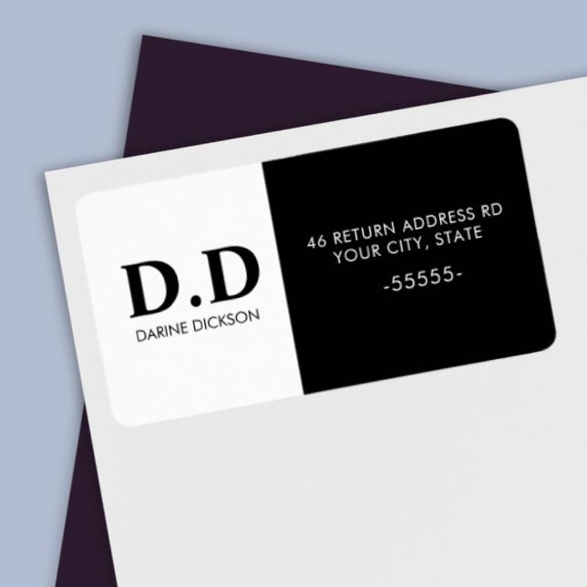 Black White Monogram Initial Return Address   Label (Creator Uploaded)