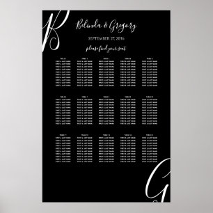 Black White Monogram Initial Wedding Seating Chart