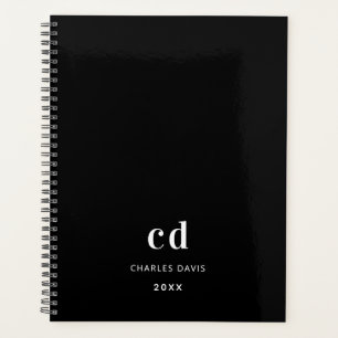 Black white monogram initials 2026 planner