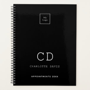Black white monogram initials business logo 2026 planner