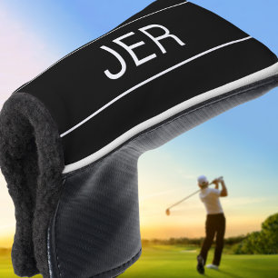 Black White Monogram Initials Golf Head Cover