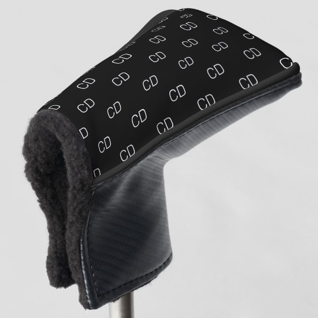 Black white monogram initials minimalist golf head cover (3/4 Front)