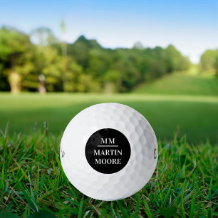 Black white monogram initials minimalist name golf balls