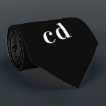 Black white monogram initials minimalist tie<br><div class="desc">Classic black background,  white text. Personalise and add your monogram initials</div>