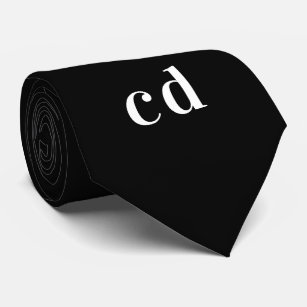 Black white monogram initials minimalist tie
