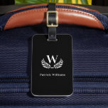 Black white monogram initials name classic  luggage tag<br><div class="desc">A classic black background. White coloured letters. Personalise and add your family monogram initial and name,  your contact information on the back. For both him and her.</div>