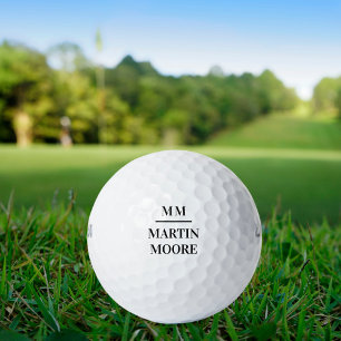 Black white monogram initials name minimalist  golf balls