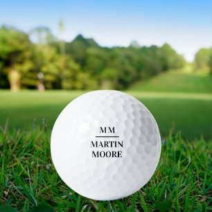 Black white monogram initials name minimalist  golf balls