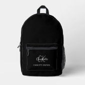 Black white monogram initials name printed backpack (Front)