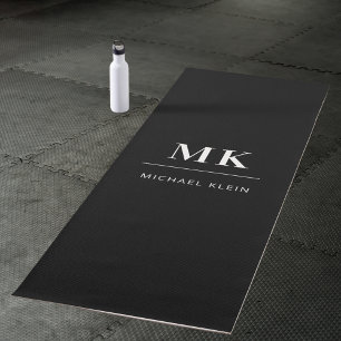 Black white monogram initials name yoga mat