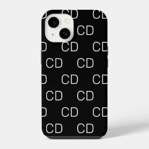Black white monogram initials pattern iPhone 14 case