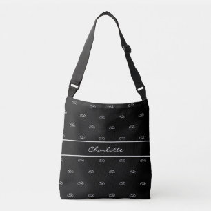 Black white monogram initials pattern name script crossbody bag