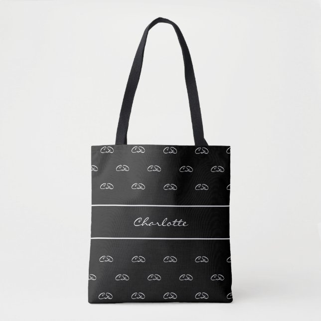 Black white monogram initials pattern name script tote bag (Front)