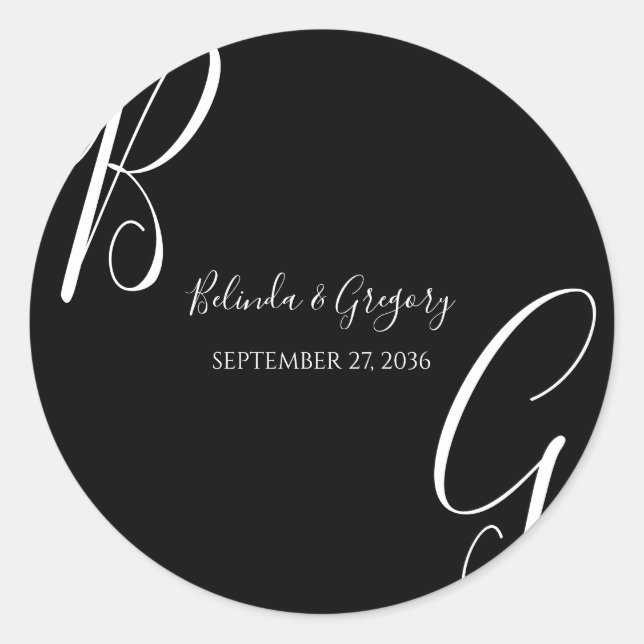 Black & White Monogram Initials Wedding Classic Round Sticker (Front)