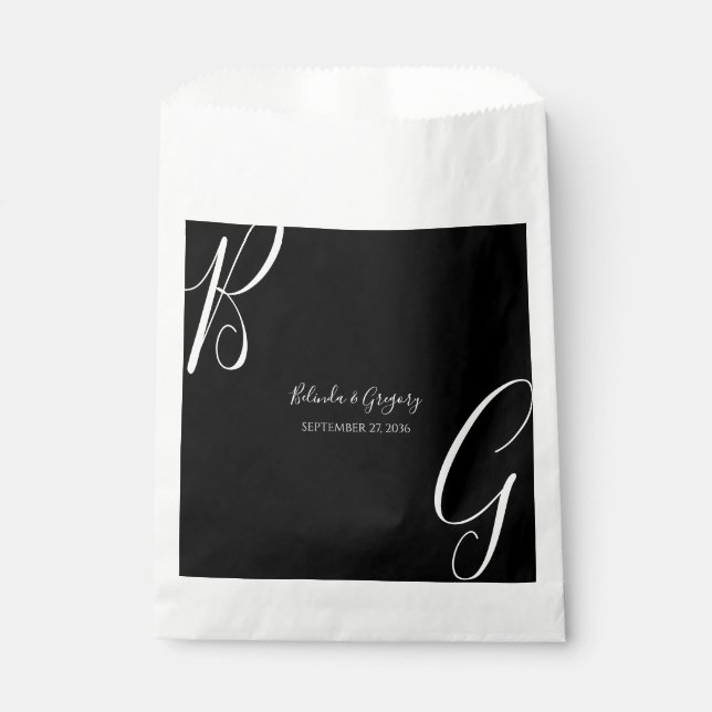 Black & White Monogram Initials Wedding Favour Bags (Front)