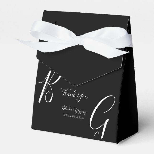 Black & White Monogram Initials Wedding  Favour Box (Front Side)