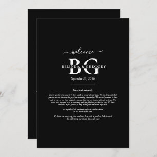 Black White Monogram Initials Wedding  Itinerary Programme