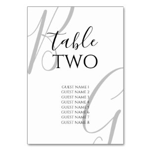 Black & White Monogram Initials Wedding  Table Number